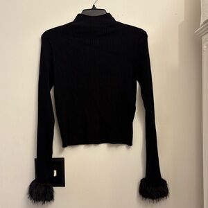 Sweet Rain Black Long Sleeve Top with Faux Fur Cuffs